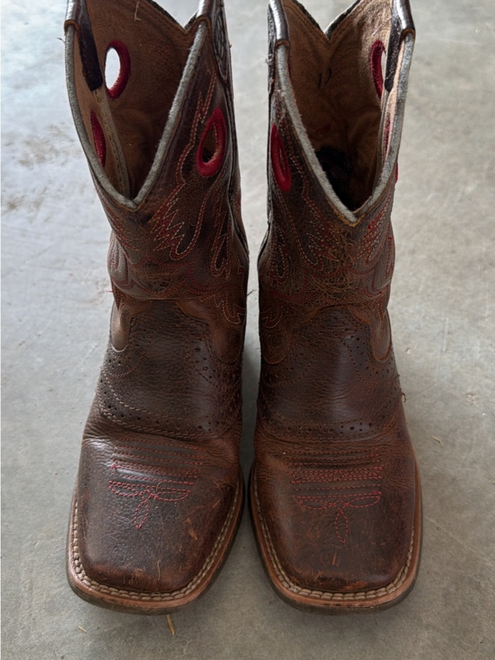 Brown Leather Kids Western Boots with Red Stitching